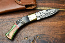 Load image into Gallery viewer, HS Cutlery | Custom Handmade Damascus Steel Blade Liner-Lock Pocket Folding Knife| Ram Horn