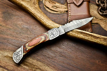 Load image into Gallery viewer, Custom Handmade Damascus Steel Pocket Folding Knife - Beautiful Hard Wood Handle