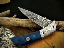 Load image into Gallery viewer, HS-1114 - GREAT CUSTOM HANDMADE DAMASCUS STEEL POCKET FOLDING KNIFE - LINER LOCK KNIFE