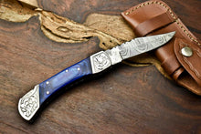 Load image into Gallery viewer, Custom Handmade Damascus Steel Blade Back-Lock Pocket Folding Gifts Knife| Hard Wood