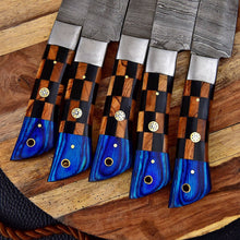 Load image into Gallery viewer, HS-134 '' Custom Handmade HAND FORGED DAMASCUS STEEL CHEF KNIFE Set Kitchen Knives