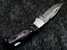 Load image into Gallery viewer, HS-1119 CUSTOM HANDMADE DAMASCUS BLADE POCKET FOLDING KNIFE - HARD WOOD HANDLE