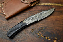 Load image into Gallery viewer, Custom Handmade Damascus Steel Blade Liner-Lock Pocket Folding Knife| Ram Horn