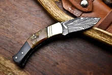 Load image into Gallery viewer, Custom Handmade Damascus Steel Pocket Folding Knife - Beautiful Ram & Buffalo Horn Handle