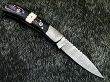 Load image into Gallery viewer, HS-1120 '' CUSTOM HANDMADE DAMASCUS BLADE POCKET FOLDING KNIFE - HARD WOOD HANDLE