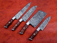 Load image into Gallery viewer, HS-141 Custom Handmade Damascus Steel Full Tang 4 Piece Chef Set with Wood Handle