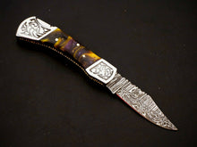 Load image into Gallery viewer, HS-1108 Custom Hand Forged Damascus Steel Back Lock Resin Handle Knife
