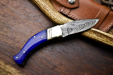 Load image into Gallery viewer, Custom Handmade Damascus Steel Pocket Folding Knife - Beautiful Colour Bone Handle