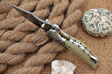 Load image into Gallery viewer, Custom Handmade Damascus Folding-Pocket Knife With Blue White Micarta+Engraved Handle