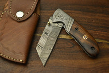 Load image into Gallery viewer, Custom Handmade Damascus Steel Blade Liner-Lock Pocket Folding Knife| HARD WOOD