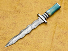 Load image into Gallery viewer, HS-856 CUSTOM DAMASCUS STEEL HUNTING/BOWIE/DAGGER KNIFE HANDLE COLORED BONE WITH SHEATH