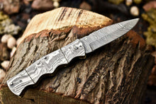 Load image into Gallery viewer, Handmade Damascus Steel Blade Liner-Lock Pocket Folding Knife| Full Damascus