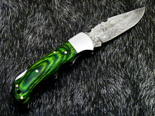 Load image into Gallery viewer, HS-1118 '' CUSTOM HANDMADE DAMASCUS BLADE POCKET FOLDING KNIFE - HARD WOOD HANDLE