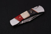 Load image into Gallery viewer, Custom Handmade Damascus Folding-Pocket Knife With Hard Wood & Bone Handle