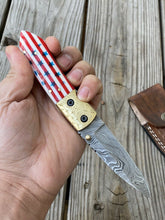 Load image into Gallery viewer, Custom Handmade Full Damascus Folding-Pocket Knife With Flag Handle