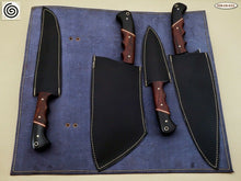 Load image into Gallery viewer, HS-140 Custom Handmade D2-Tool Steel 4 Pc's Chef Set Powder Coated with Leather Sheath