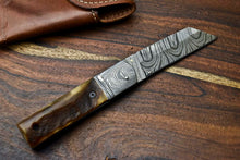 Load image into Gallery viewer, Custom Handmade Damascus Steel Blade Liner-Lock Pocket Folding Knife| Ram Horn