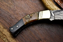 Load image into Gallery viewer, Custom Handmade Damascus Steel Pocket Folding Knife - Beautiful Ram & Buffalo Horn Handle