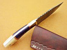 Load image into Gallery viewer, HS 769 Custom Handmade Damascus Skinner Knife With Hard Wood And Camel Bone