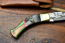 Load image into Gallery viewer, HS Cutlery | Custom Handmade Damascus Steel Blade Liner-Lock Pocket Folding Knife| Ram Horn