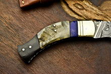 Load image into Gallery viewer, Custom Handmade Damascus Steel Blade Liner-Lock Pocket Folding Knife| Ram Horn