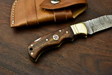 Load image into Gallery viewer, Custom Handmade Damascus Steel Pocket Folding Knife - Beautiful Walunt Wood Handle