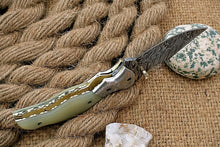 Load image into Gallery viewer, Custom Handmade Damascus Folding-Pocket Knife With Blue White Micarta+Engraved Handle