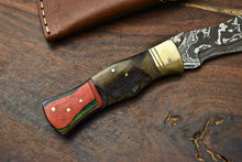 Load image into Gallery viewer, HS-1139 Custom Handmade Damascus Steel Blade Liner-Lock Pocket Folding Knife| Ram Horn