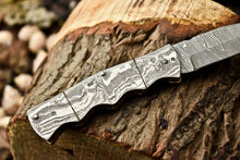 Load image into Gallery viewer, Handmade Damascus Steel Blade Liner-Lock Pocket Folding Knife| Full Damascus