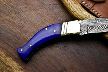 Load image into Gallery viewer, Custom Handmade Damascus Steel Pocket Folding Knife - Beautiful Colour Bone Handle
