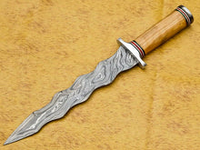 Load image into Gallery viewer, HS-857 CUSTOM DAMASCUS STEEL HUNTING/BOWIE/DAGGER KNIFE HANDLE OLIVE WOOD WITH SHEATH