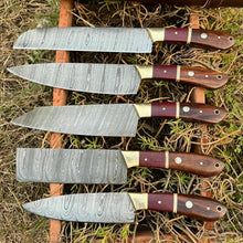 Load image into Gallery viewer, HS-128 '' Hand Forged Damascus Steel Hunting Chef Kitchen Knife Set W/ Sheath