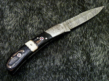 Load image into Gallery viewer, HS-1120 '' CUSTOM HANDMADE DAMASCUS BLADE POCKET FOLDING KNIFE - HARD WOOD HANDLE