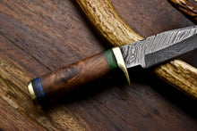 Load image into Gallery viewer, HS-714 Custom Handmade Awesome Walunt Wood Handle Damascus Steel Skinner Knife With Best Price