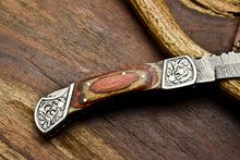 Load image into Gallery viewer, Custom Handmade Damascus Steel Pocket Folding Knife - Beautiful Hard Wood Handle