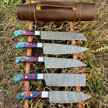 Load image into Gallery viewer, HS-131 '' Hand Forged Damascus Steel Hunting Chef Kitchen Knife Set W/ Sheath