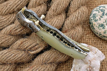 Load image into Gallery viewer, Custom Handmade Damascus Folding-Pocket Knife With Blue White Micarta+Engraved Handle