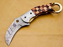 Load image into Gallery viewer, Custom Handmade Damascus Folding-Pocket Engraved Knife With Wood Handle & Pocket Clip