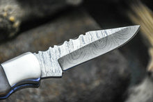 Load image into Gallery viewer, HS-1116 " CUSTOM HANDMADE DAMASCUS STEEL BLADE FOLDING KNIFE RAM HORN