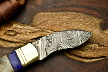 Load image into Gallery viewer, Custom Handmade Damascus Steel Blade Liner-Lock Pocket Folding Knife| Ram Horn