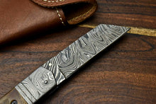 Load image into Gallery viewer, HS-1137 Custom Handmade Damascus Steel Blade Liner-Lock Pocket Folding Knife| RAM'S HORN