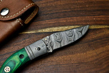 Load image into Gallery viewer, Custom Handmade Damascus Steel Blade Liner-Lock Pocket Folding Knife| HARD WOOD
