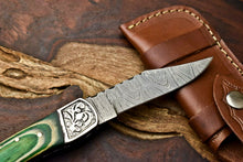 Load image into Gallery viewer, Custom Handmade Damascus Steel Pocket Folding Knife - Beautiful Hard Wood Handle