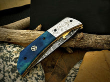 Load image into Gallery viewer, HS-1114 - GREAT CUSTOM HANDMADE DAMASCUS STEEL POCKET FOLDING KNIFE - LINER LOCK KNIFE