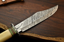 Load image into Gallery viewer, HS-335 | Custom Handmade Damascus Steel Hunting Bowie Knife - Camel Bone Handle