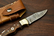 Load image into Gallery viewer, Custom Handmade Damascus Steel Pocket Folding Knife - Beautiful Walunt Wood Handle