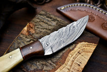Load image into Gallery viewer, HS-718 Custom Handmade Camel Bone & Wood Hanlde Damascus Steel Skinner Knife - Great Price