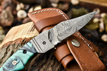 Load image into Gallery viewer, Custom Handmade Damascus Steel Pocket Folding Knife - Beautiful Resin Handle