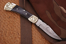 Load image into Gallery viewer, Custom Handmade Damascus Steel Pocket Folding Knife - Engraved Hard Wood Handle