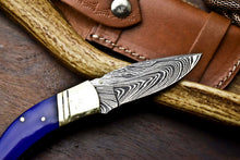 Load image into Gallery viewer, Custom Handmade Damascus Steel Pocket Folding Knife - Beautiful Colour Bone Handle